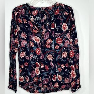 Lucky Brand Cuffed Long‎ Sleeve Elastic Waist Floral Blouse Women's Small